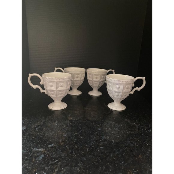 White 5" High Footed Coffee Cups, Large, Decorative Handles (Qty. 4) - Picture 1 of 8